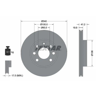 Bilde av TEXTAR PRO 92111403 Bremseskiver 240 19,8 04/07 100 innvendig ventilert belagt uten hjulfestebolt, hjulnav OPEL: Corsa C Hatchback