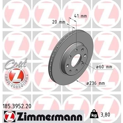 Bilde av ZIMMERMANN COAT Z 185.3952.20 Bremseskiver 236 20 8/4 4 100 innvendig ventilert belagt CHEVROLET: Spark