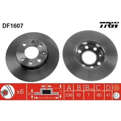 Bilde av TRW DF1607 Bremseskiver 236 10 6 100 fullt ut spraylakkert med skruer OPEL: Kadett E Sedan, D Hatchback, Sedan