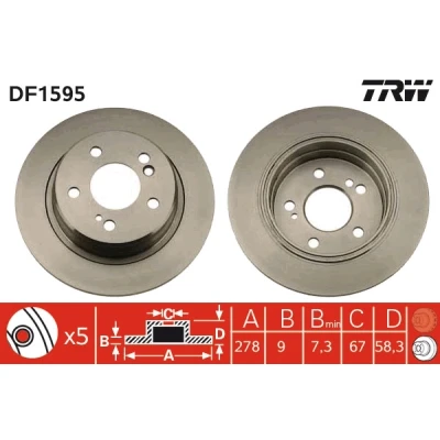 Bilde av TRW DF1595 Bremseskiver 278 9 5 112 fullt ut spraylakkert MERCEDES BENZ: SL Cabrio, 190