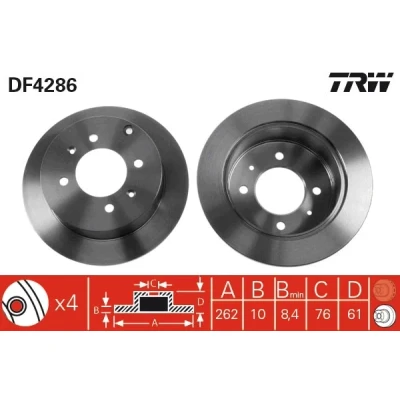 Bilde av TRW DF4286 Bremseskiver 262 10 4 114,3 fullt ut spraylakkert HYUNDAI: Matrix
