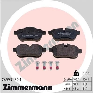 Bilde av ZIMMERMANN 24559.180.1 Bremseklosser klargjort for slitasjeindikator med skruer Bildet viser leveranseinnholdet BMW: Z4 Roadster