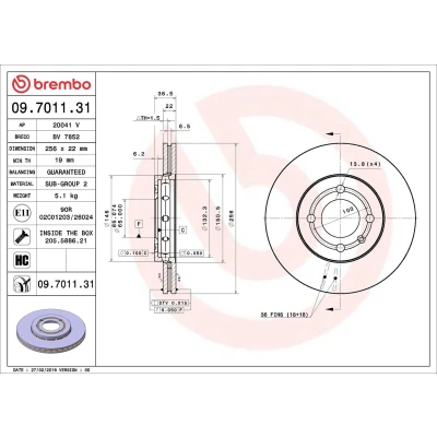 Bilde av BREMBO 09.7011.31 Bremseskiver 256 22 4 innvendig ventilert belagt høy karbon med skruer VOLKSWAGEN: up! Hatchback, SKODA: Citigo