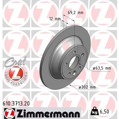 Bilde av ZIMMERMANN COAT Z 610.3713.20 Bremseskiver 302 12 6/5 5 108 fullt ut belagt VOLVO: V70 3, XC70 II Stasjonsvogn, S80