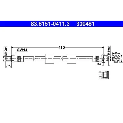 Bilde av ATE 83.6151 0411.3 Bremseslange 410 M10x1 BMW: 5 Touring, Sedan