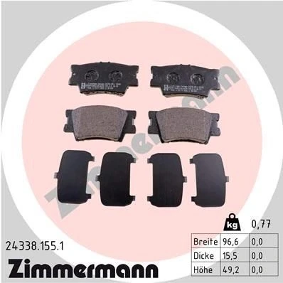 Bilde av ZIMMERMANN 24338.155.1 Bremseklosser Bildet viser leveranseinnholdet TOYOTA: RAV4 IV SUV, III Camry VI Sedan, LEXUS: ES V