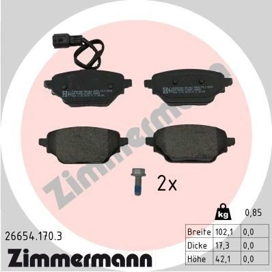 Bilde av ZIMMERMANN 26654.170.3 Bremseklosser inkl. slitasjevarselkontakt med skruer Bildet viser leveranseinnholdet
