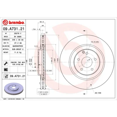 Bilde av BREMBO COATED DISC LINE 09.A731.21 Bremseskiver 345 30 5 innvendig ventilert belagt høy karbon med skruer MERCEDES BENZ: C Klasse Sedan