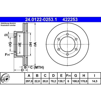 Bilde av ATE Bremseskive TOYOTA: HILUX 6 Pick up 22,0mm 139,7mm ventilert 24.0122 0253.1 4351235280,4351235310 Bremseskiver, Skivebremser
