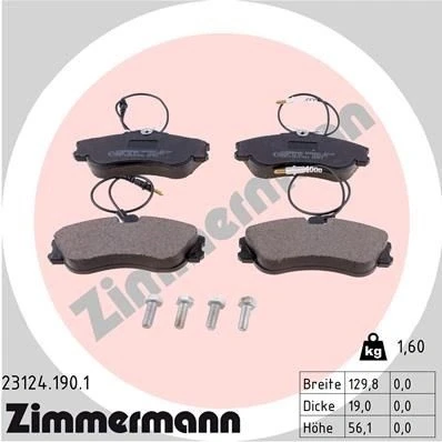 Bilde av ZIMMERMANN 23124.190.1 Bremseklosser inkl. slitasjevarselkontakt med skruer Bildet viser leveranseinnholdet PEUGEOT: Partner I Combispace