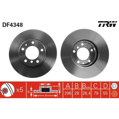 Bilde av TRW DF4348 Bremseskiver 296 28 5 104 ventilert spraylakkert BMW: Sedan, Touring