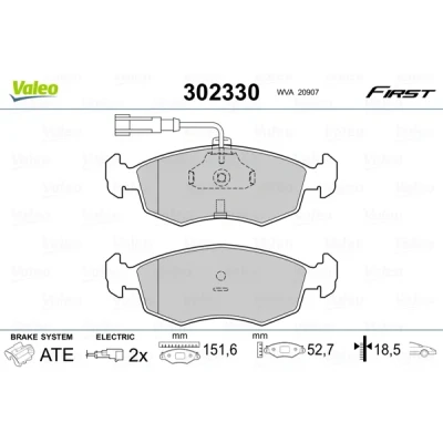 Bilde av VALEO 302330 Bremseklosser framaksel inkl. slitasjevarselkontakt uten antiskrike blikk FIAT: Punto Evo Hatchback, Grande Hatchback