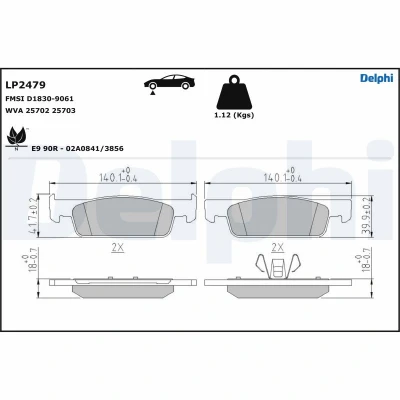 Bilde av DELPHI LP2479 Bremseklosser ikke klargjort for slitasjeindikator med antihyle blikk uten tilbehør RENAULT: Clio 4, SMART: Forfour II Hatchback