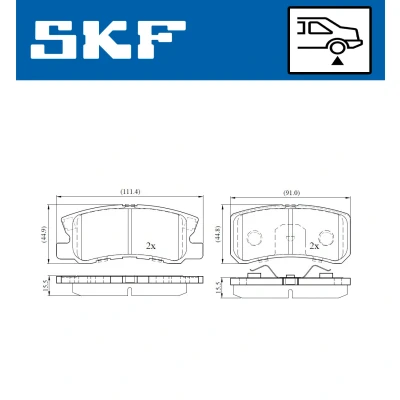 Bilde av SKF VKBP 90222 Bremseklosser med akustisk slitasjevarsel MITSUBISHI: Outlander II