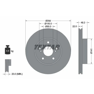 Bilde av TEXTAR PRO 92179503 Bremseskiver 255 22 05/07 100 innvendig ventilert belagt uten hjulfestebolt, hjulnav TOYOTA: Prius II Liftback