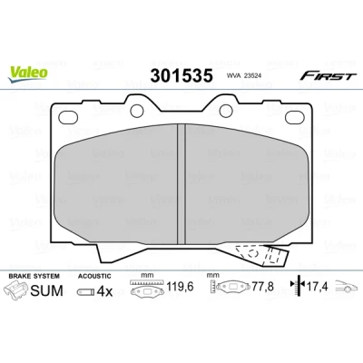 Bilde av VALEO 301535 Bremseklosser FIRST framaksel inkl. slitasjevarselkontakt uten antiskrike blikk TOYOTA: Land Cruiser 100, Prado 70 SUV