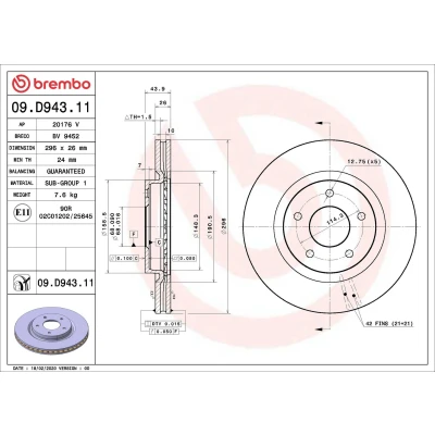 Bilde av BREMBO 09.D943.11 Bremseskiver 296 26 5 innvendig ventilert belagt