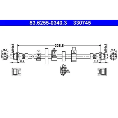 Bilde av ATE 83.6255 0340.3 Bremseslange 340 VOLKSWAGEN: TRANSPORTER 4, 4 Bus
