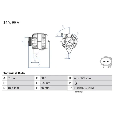 Bilde av BOSCH 0 986 041 990 Dynamo 14V 90A HONDA: Accord 6 Limousine