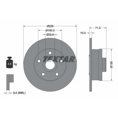 Bilde av TEXTAR 92153800 Bremseskiver 226 10 05/05 100 fullt ut med ABS senorring, uten hjulfestebolt VOLKSWAGEN: GOLF 3, Passat B3/B4 Stasjonsvogn