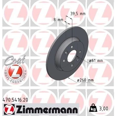 Bilde av ZIMMERMANN Bremseskive 260mm 8mm 6/4 4 hull 100mm fullt ut belagt 470.5416.20 Bremseskiver, Skivebremser