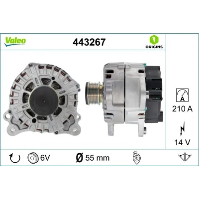 Bilde av VALEO Generator 14V 210A D COM / BSS L/R 0 55mm RENAULT: MEGANE 3 Grandtour, SCENIC 2, Kangoo II Express, DACIA: Duster 443267