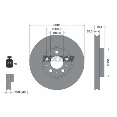 Bilde av TEXTAR 92100500 Bremseskiver 286 26 05/10 108 utvendig ventilert uten hjulfestebolt, hjulnav VOLVO: V70 2, XC70 I Cross Country, S80