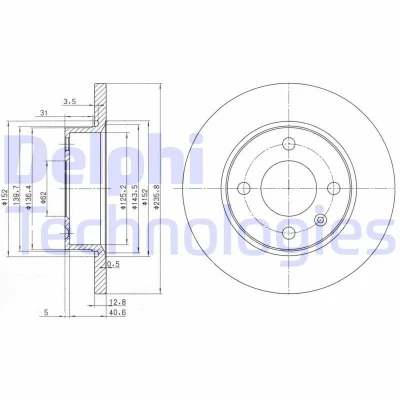 Bilde av DELPHI BG2910 Bremseskiver 236 13 4 fullt ut oljet ubehandlet uten hjullager, ABS sensorring SKODA: Felicia 1 Pickup