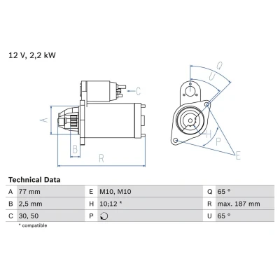 Bilde av BOSCH 0 986 022 720 Starter 12 2,2 12, 10 MITSUBISHI: L200 III Pick up, PAJERO 2, L400 Van