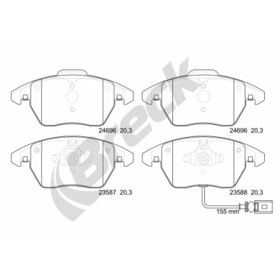 Bilde av BRECK 24696 00 701 10 Bremseklosser inkl. slitasjevarselkontakt, med integrert slitasjesensor VOLKSWAGEN: Caddy 3, Passat B6 Variant, Golf 5