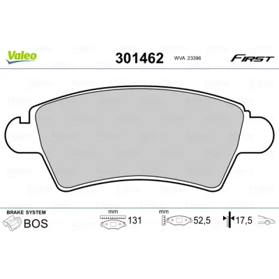Bilde av VALEO 301462 Bremseklosser FIRST framaksel ekskl. slitasjevarselkontakt uten antiskrike blikk PEUGEOT: 206 Hatchback, 306 Hatchback