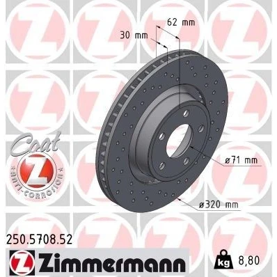 Bilde av ZIMMERMANN Bremseskive FORD USA: Mustang Mk6 Coupé 30mm 5/5 5 hull 114mm utvendig ventilert, hullet belagt 250.5708.52 2032485,2215263,GR3C1125FA