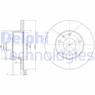 Bilde av DELPHI BG2845 Bremseskiver 280 18 5 fullt ut oljet ubehandlet uten hjullager, ABS sensorring FIAT: Ducato II Flatvogn lastebil/Chassis