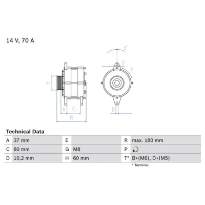 Bilde av BOSCH 0 986 038 401 Dynamo 14V 70A NISSAN: Primera Sedan