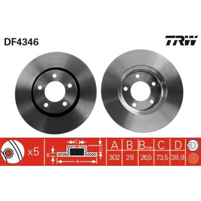 Bilde av TRW DF4346 Bremseskiver 302 28 5 114,3 ventilert spraylakkert CHRYSLER: VOYAGER 4