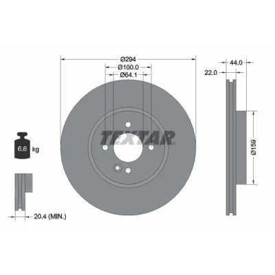 Bilde av TEXTAR PRO+ 92183505 Bremseskiver 294 22 04/05 100 innvendig ventilert belagt høy karbon uten hjulfestebolt, hjulnav MINI: Hatchback, Clubman