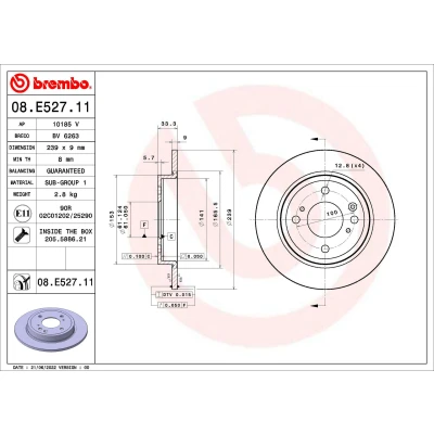 Bilde av BREMBO 08.E527.11 Bremseskiver 239 9 5 fullt ut belagt