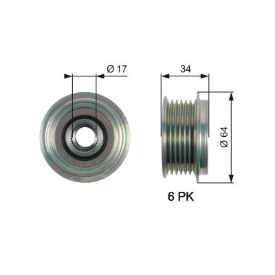 Bilde av GATES OAP7167 Frihjul Dynamo 34 FleetRunner Micro V Stretch Fit FORD: S Max Mk1, MONDEO 4 Turnier, 4, VOLVO: V70 3