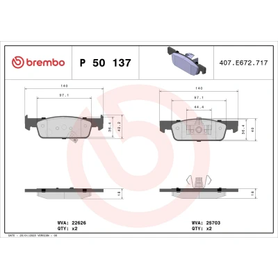Bilde av BREMBO P 50 137 Bremseklosser med akustisk slitasjevarsel kolbleklips uten tilbehør SMART: Forfour II Hatchback, Fortwo III Coupé