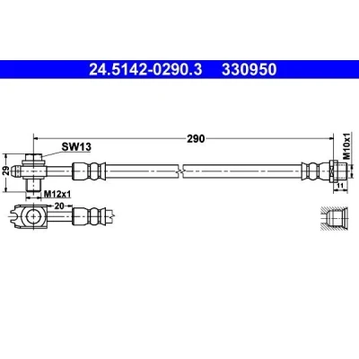 Bilde av ATE 24.5142 0290.3 Bremseslange 290 M10x1 VOLKSWAGEN: Passat B5 GP Stasjonsvogn, Sedan