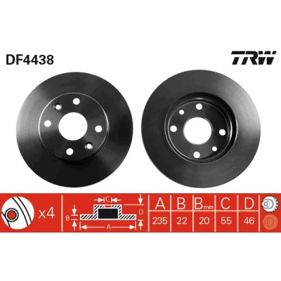Bilde av TRW DF4438 Bremseskiver 235 22 4 100 ventilert spraylakkert høy karbon