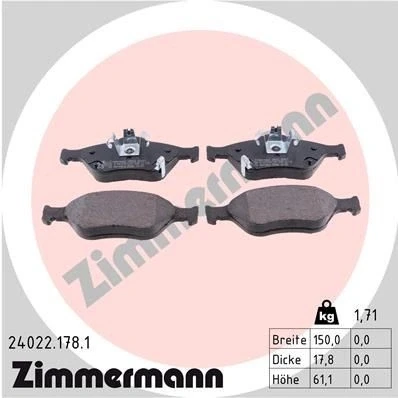 Bilde av ZIMMERMANN 24022.178.1 Bremseklosser med akustisk slitasjevarsel Bildet viser leveranseinnholdet TOYOTA: Yaris II Hatchback, III Hatchback