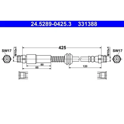 Bilde av ATE 24.5289 0425.3 Bremseslange 425 VOLKSWAGEN: Caddy 3