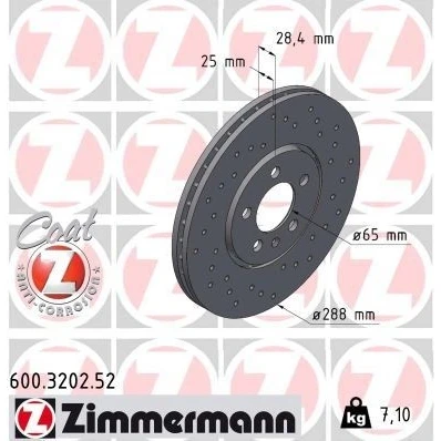 Bilde av ZIMMERMANN SPORT COAT Z 600.3202.52 Bremseskiver 288 25 6/5 5 100 utvendig ventilert, hullet belagt høy karbon VOLKSWAGEN: GOLF 3