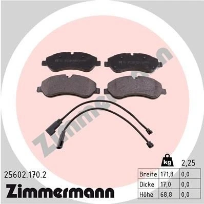 Bilde av ZIMMERMANN 25602.170.2 Bremseklosser inkl. slitasjevarselkontakt Bildet viser leveranseinnholdet FORD: Transit Custom V362 Van, V363 Van