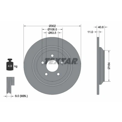 Bilde av TEXTAR PRO 92292403 Bremseskiver 302 11 05/05 108 fullt ut belagt uten hjulfestebolt, hjulnav FORD: FOCUS 3, 3 Turnier