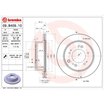 Bilde av BREMBO 09.B409.10 Bremseskiver 315 20 5 innvendig ventilert med skruer KIA: SORENTO 1