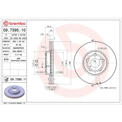 Bilde av BREMBO COATED DISC LINE 09.7395.11 Bremseskiver 260 25 5 innvendig ventilert belagt TOYOTA: Avensis I Stasjonsvogn, Sedan