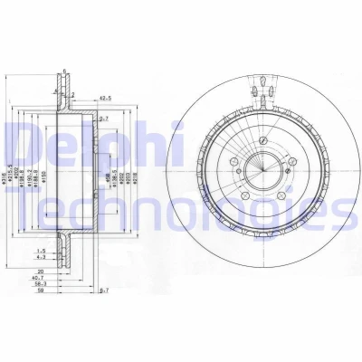 Bilde av DELPHI BG3819 Bremseskiver 316 20 5 ventilert oljet ubehandlet uten hjullager, ABS sensorring SUBARU: Impreza II Sedan, Stasjonsvogn