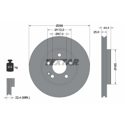 Bilde av TEXTAR PRO+ 92132005 Bremseskiver 288 25 05/06 112 innvendig ventilert belagt høy karbon uten hjulfestebolt, hjulnav MERCEDES BENZ: B Klasse